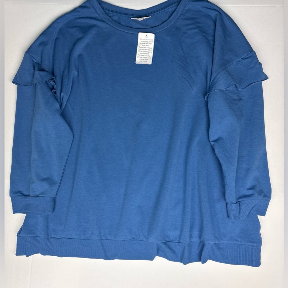 Woman Within Women 4X Plus Sweatshirt New Tags Blue Ruffle Pullover Poly Rayon